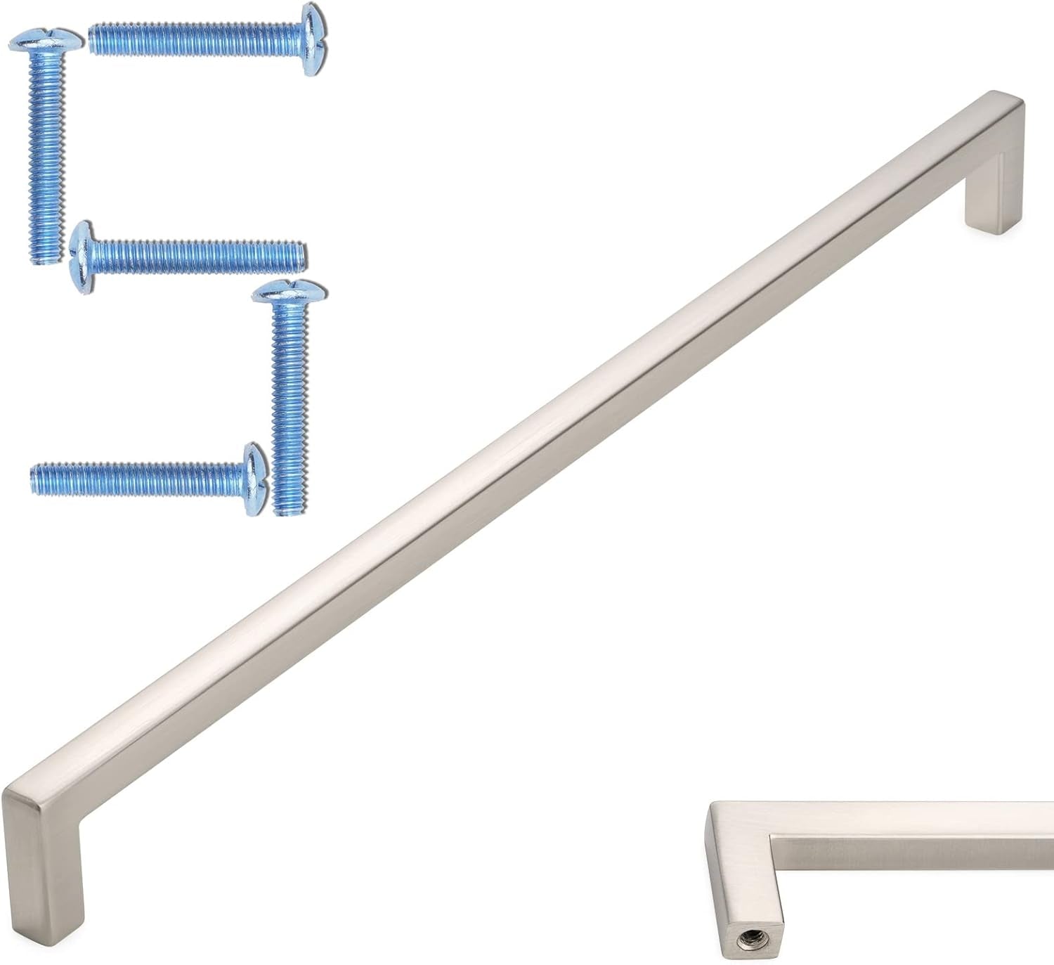 Solid Square Bar Cabinet Handle - Brushed Nickel Furniture Pull, 12.6 Inch/320Mm Screwhole Distance, Pack of 5 for Kitchen Cupboard Door, Bedroom Dresser Drawer, Bathroom Wardrobe Hardware