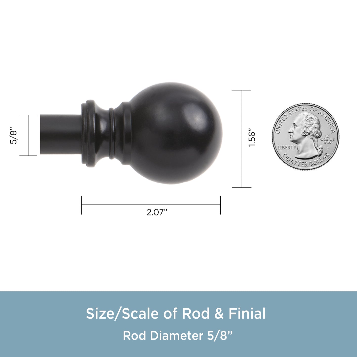 5/8" Matte Black Ball Double Curtain Rod, 66-120"