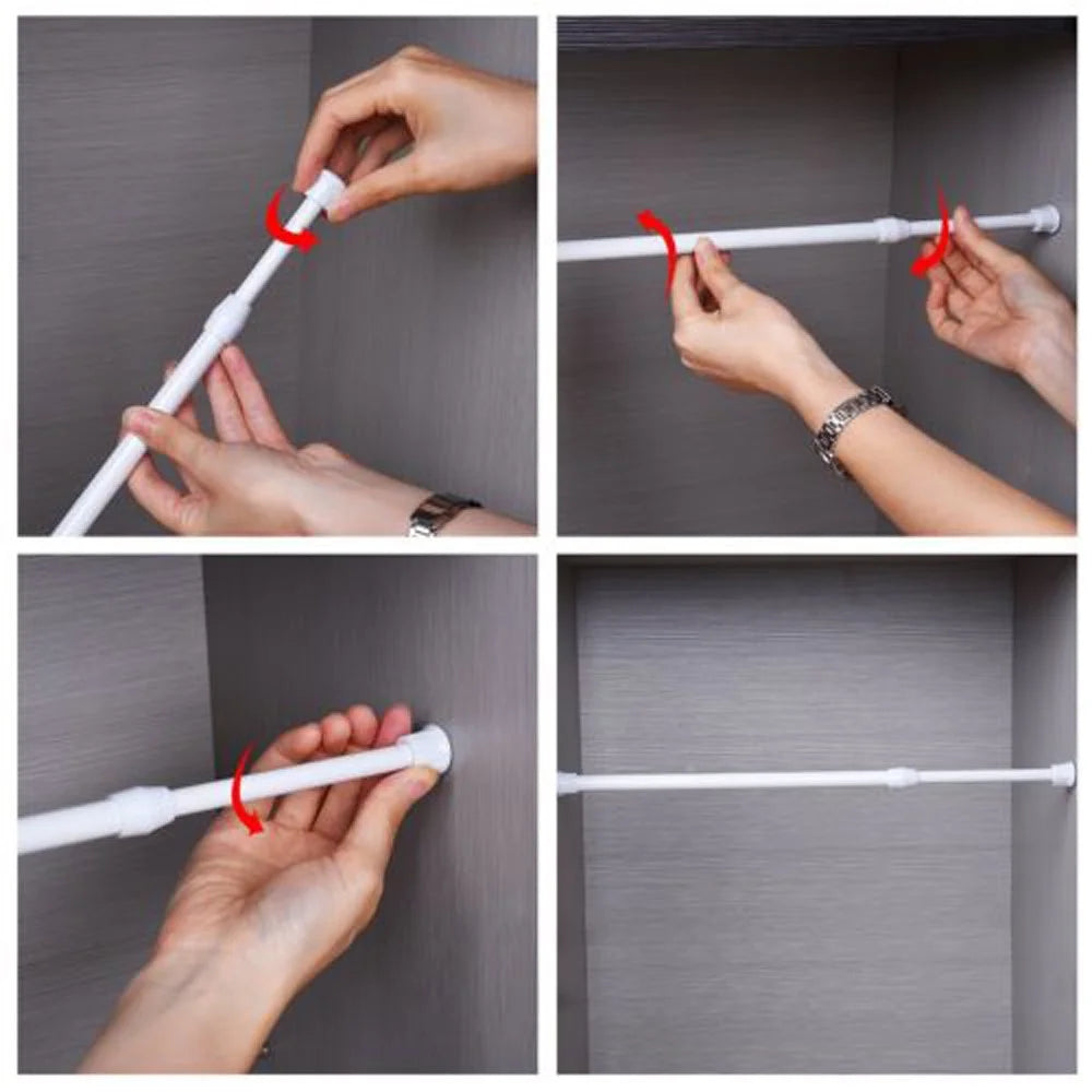 1 Pack Spring Tension Curtain Rod White Adjustable 15.75 to 27.56 Inches, Small Short Expandable Pressure Loaded Curtain Tension Rods for Kitchen, Wardrobe, Windows, Cupboard, Bathroom, Home Closet