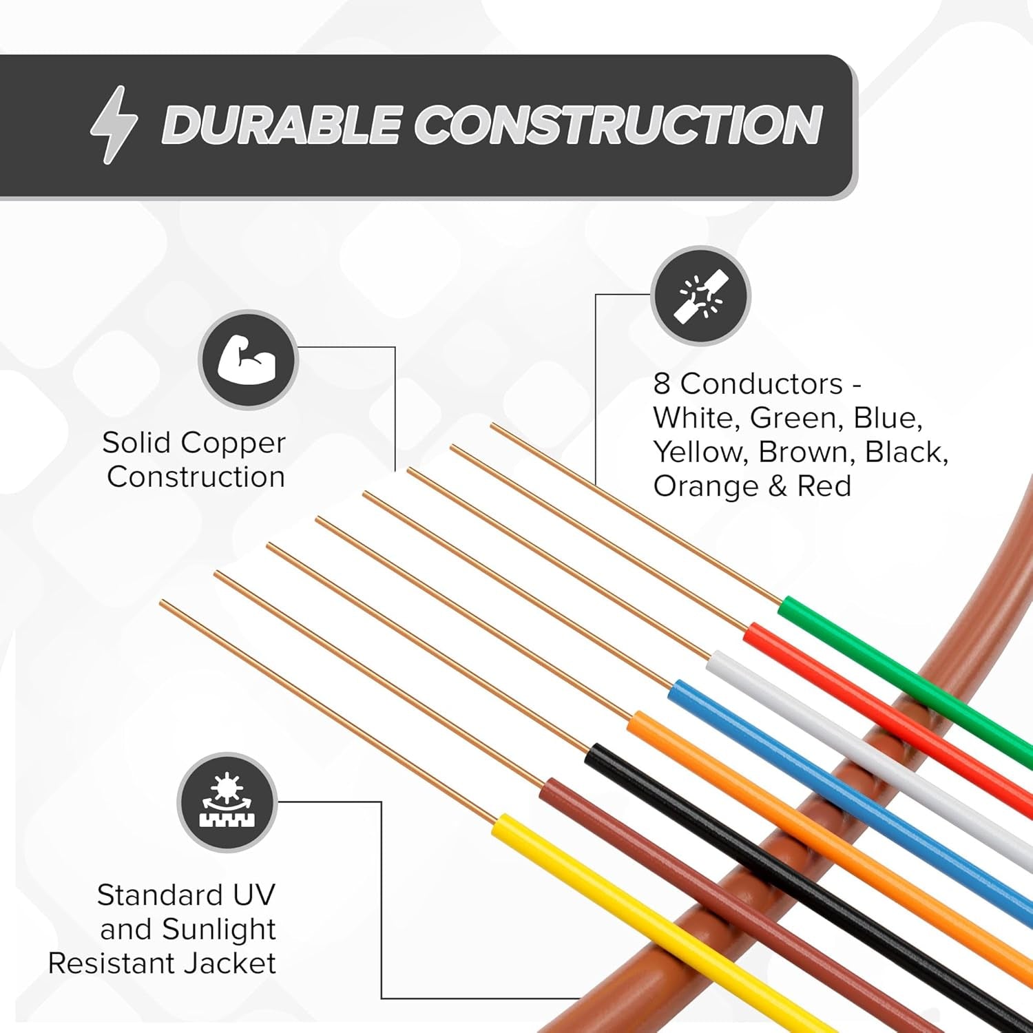 Thermostat Wire, 75 FT, 18/8, Doorbell Wire, Solid Copper, 18 Gauge, 8 Conductor, CL2/R CMR Rated, Residential, Commercial, Industrial, 22 Meters, Brown