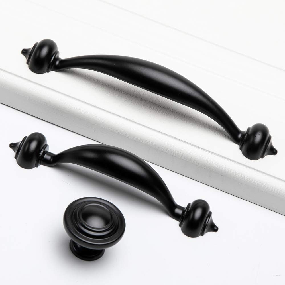 10-Pack  5-Inch Hole Center Flat Black Traditional Arch Curved Kitchen Cabinet Hardware Handle Pull -For Kitchen Cupboard Door, Bedroom Dresser Drawer (128Mm CC, Style B-Black)