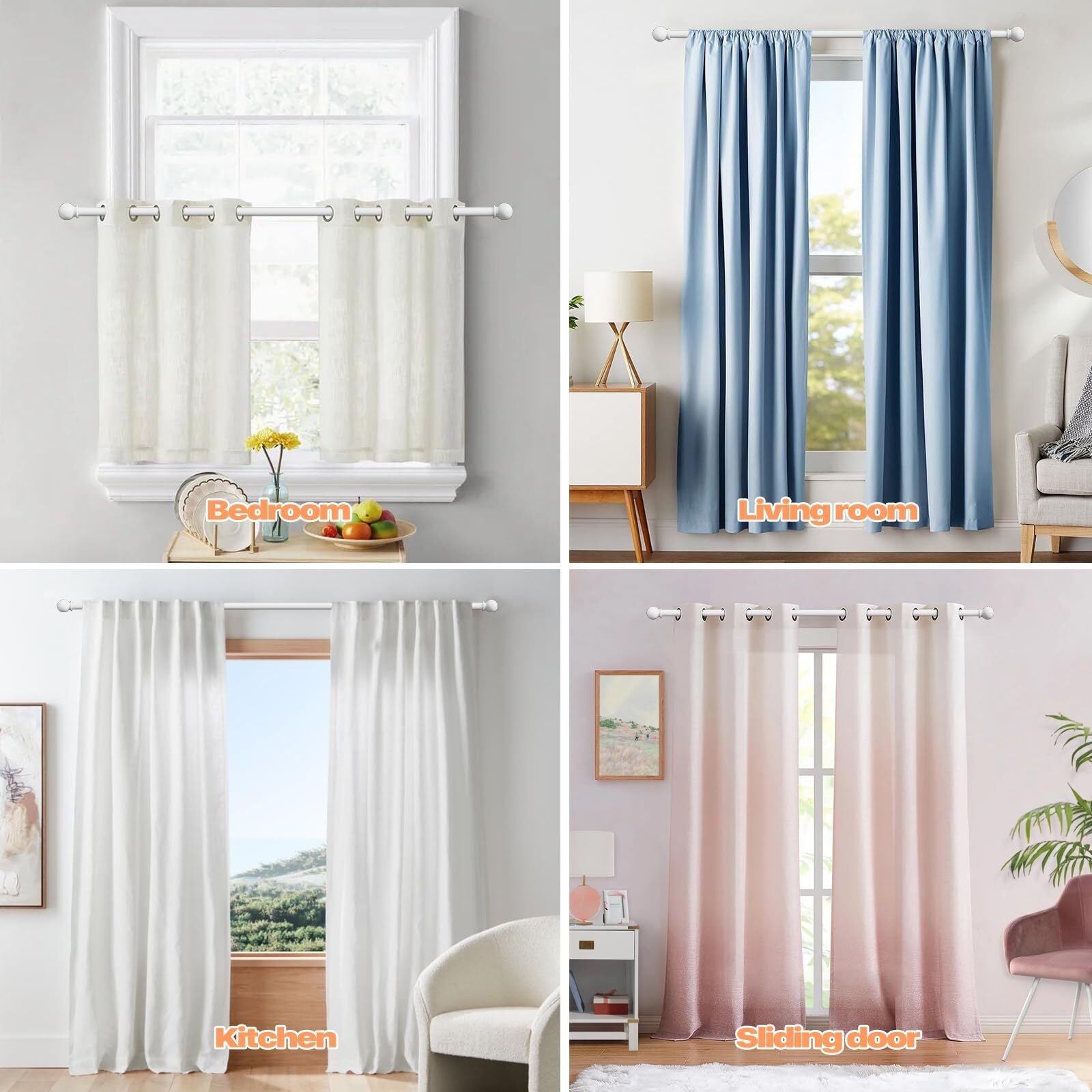 White Curtain Rods for Windows 28-48 Inch, 2 Pack 5/8" Curtain Rod Set with B...