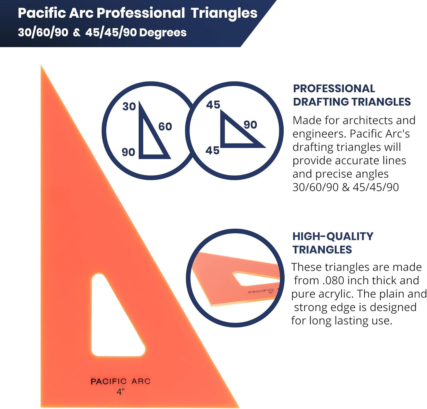 Drafting Triangle, 6-Inch, 45/90 Degrees, Fluorescent Orange