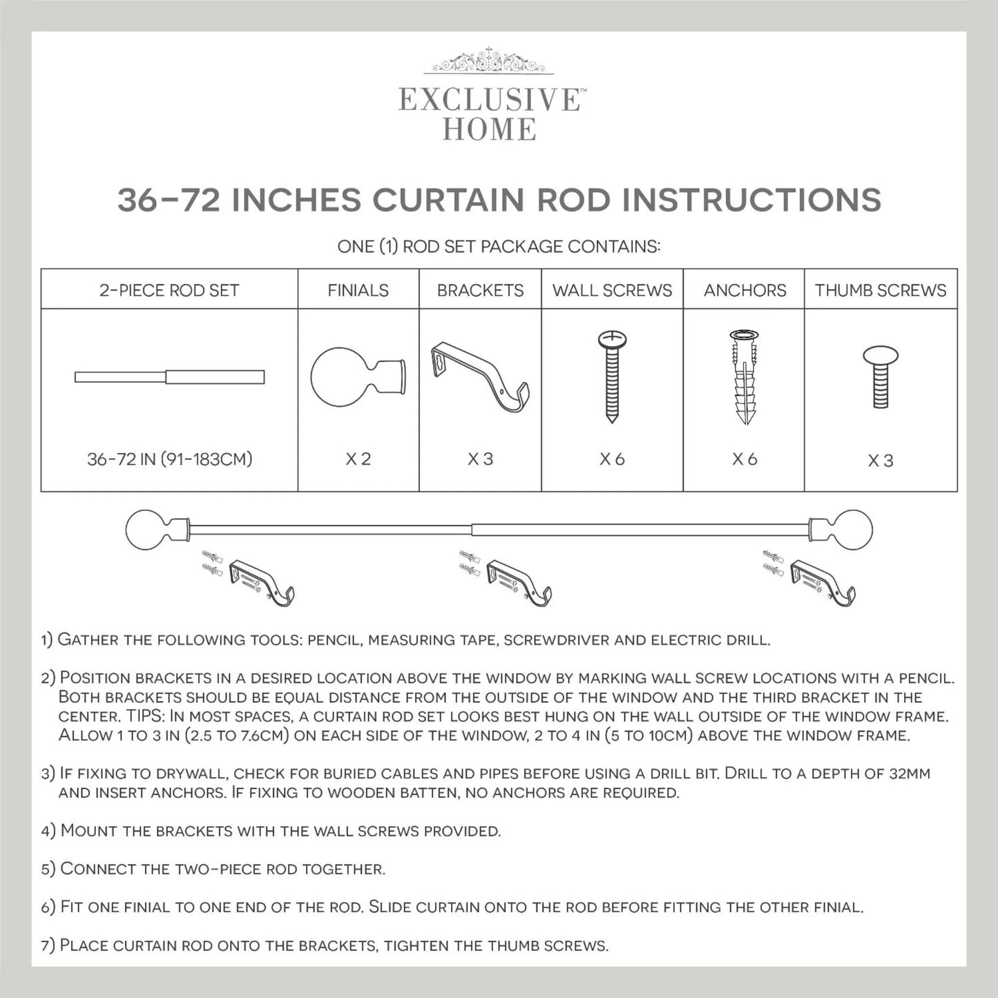 Acanthus 1" Window Curtain Rod and Finial Set, Adjustable 36"-72", Oil Rubbed Bronze