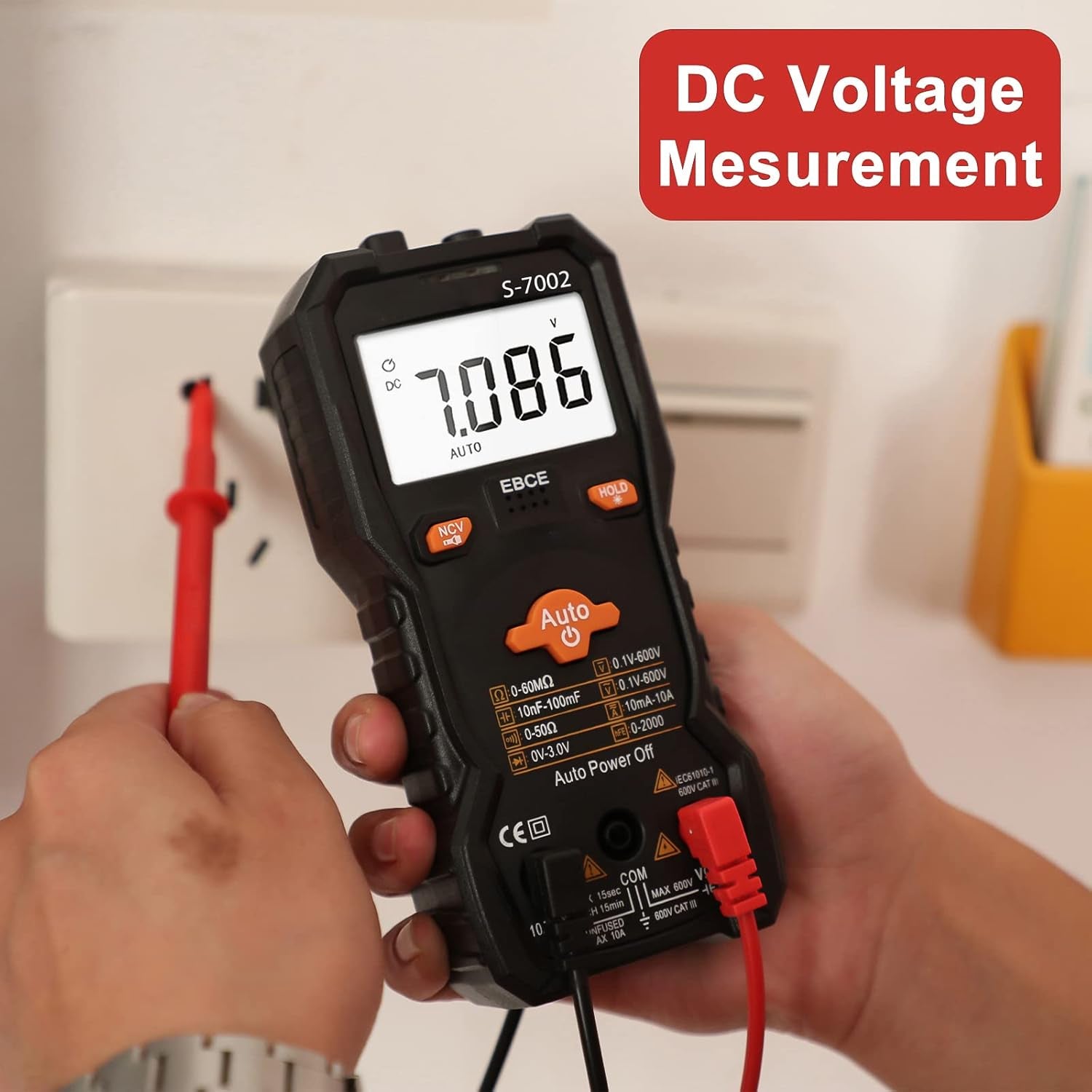 6000 Counts TRMS Digital Multimeter, Auto-Ranging Ohmmeter Voltage Tester with NCV Function for Measure Voltage Current Resistance Diodes Continuity, Black