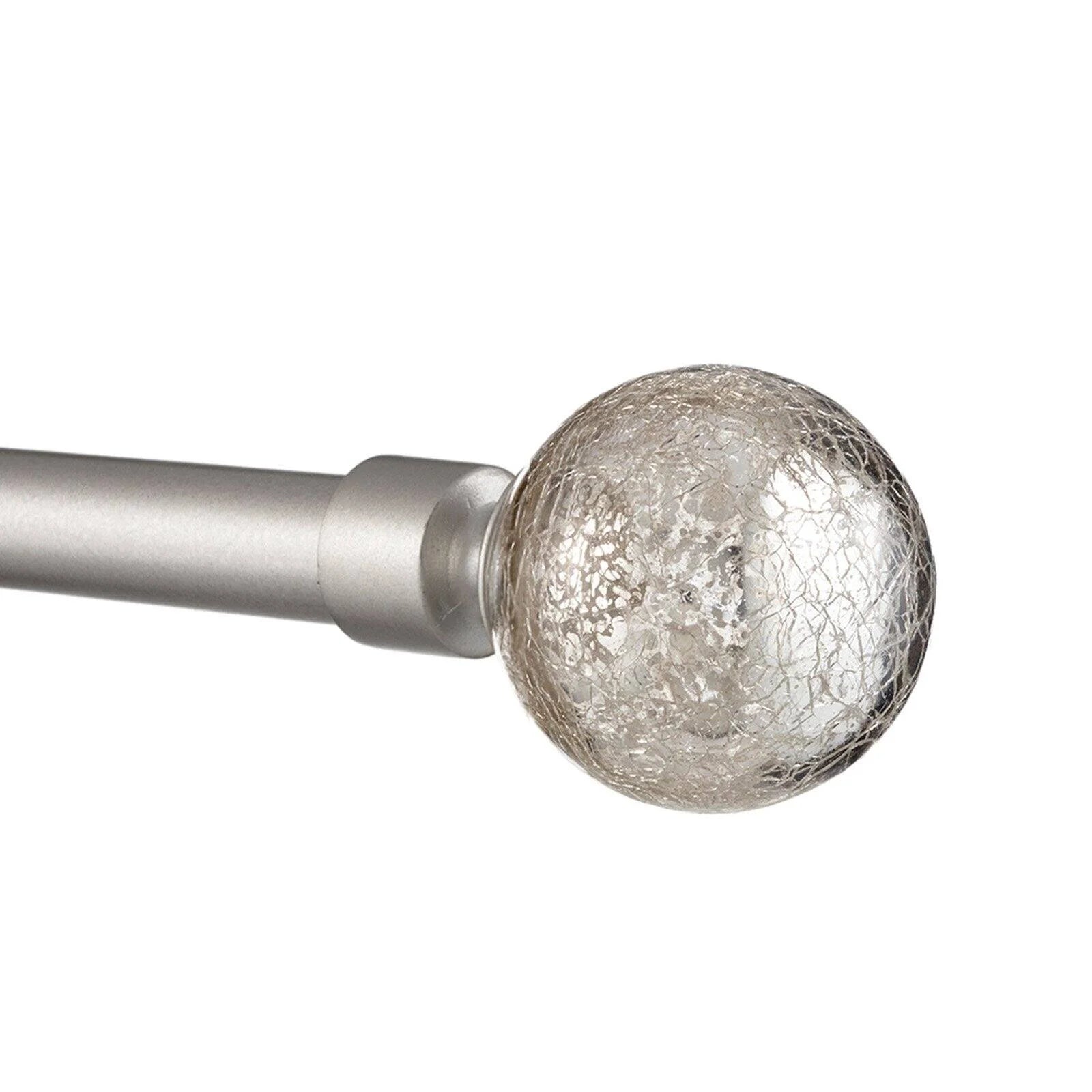 Silver Aged Sphere 1" Curtain Rod and Coordinating Finial Set, Matte Silver, Adjustable 36"-72"