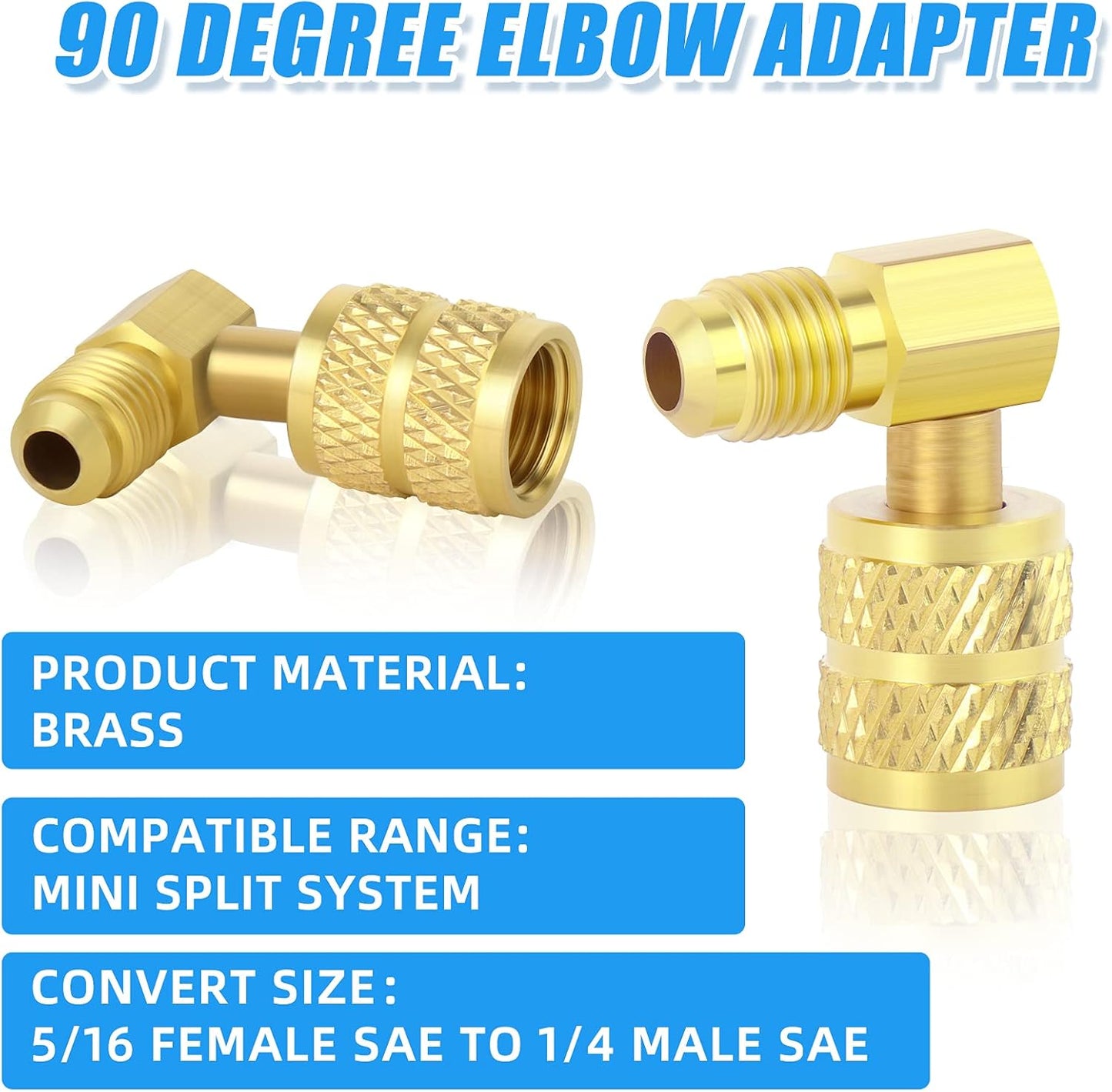 2 Pcs 90 Degrees Elbow R410A Hose Connector,5/16" SAE Female to 1/4" SAE Male Brass Adapter,Suitable for the Hvac/Refrigeration,Mini Split Systems