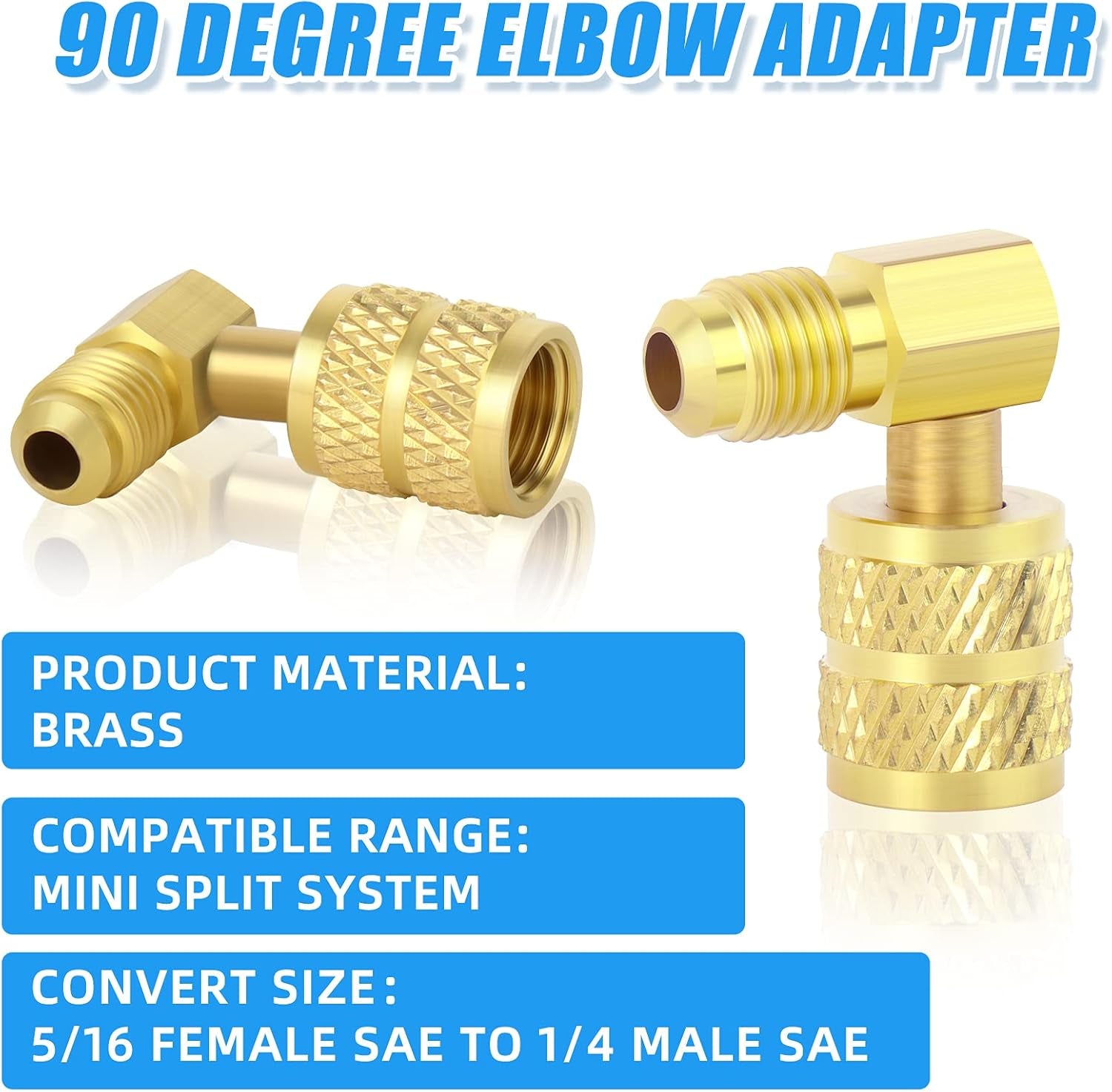 2 Pcs 90 Degrees Elbow R410A Hose Connector,5/16" SAE Female to 1/4" SAE Male Brass Adapter,Suitable for the Hvac/Refrigeration,Mini Split Systems