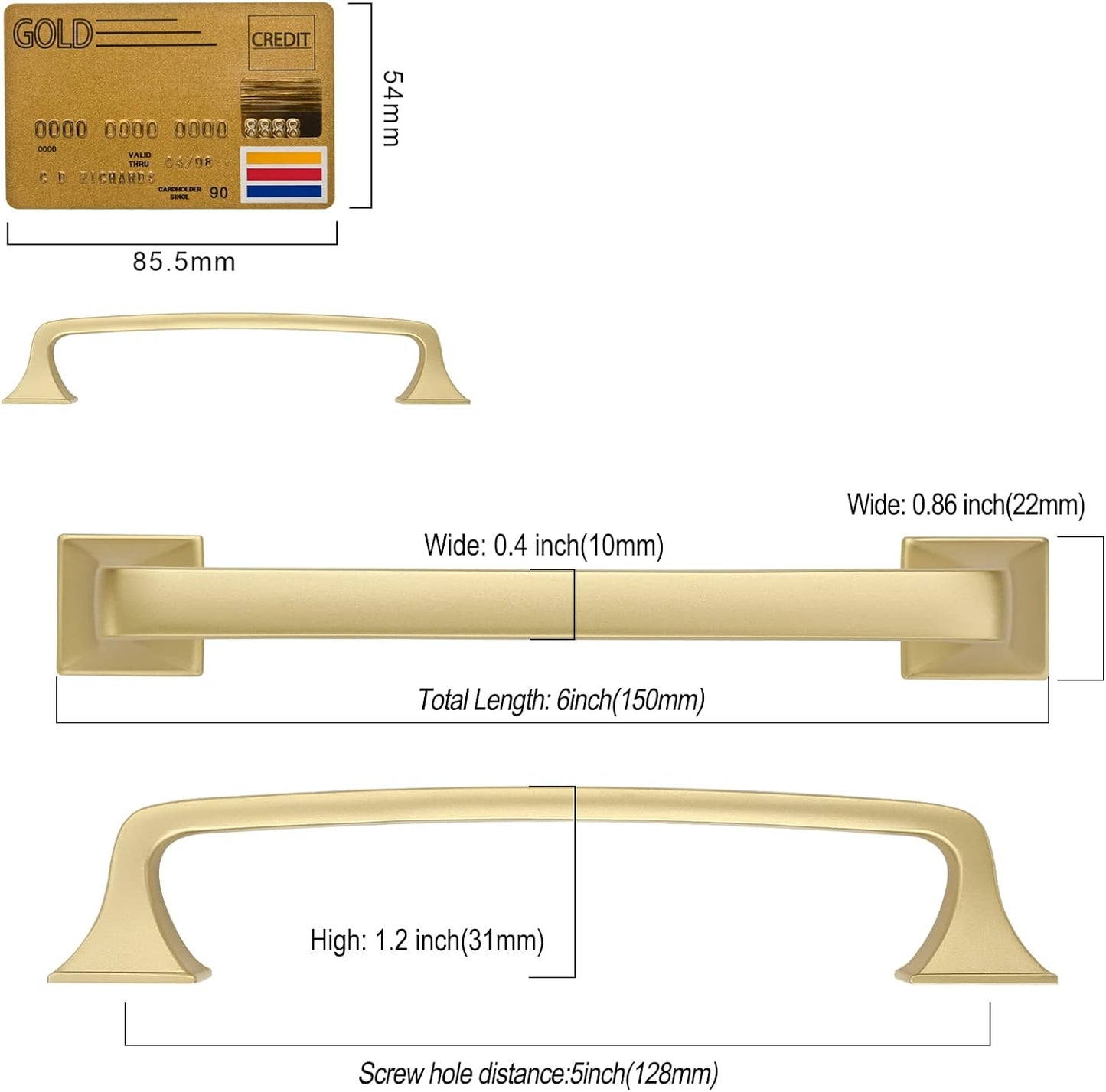 10 Pack Brushed Gold Cabinet Pulls 5 Inch(128Mm) Hole Center Cabinet Hardware Kitchen Cabinet Handles for Bathroom Pulls ZH002